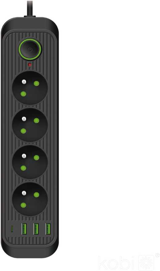 Ilgintuvas, 4-vietis, juodas, 1500mm, su USB