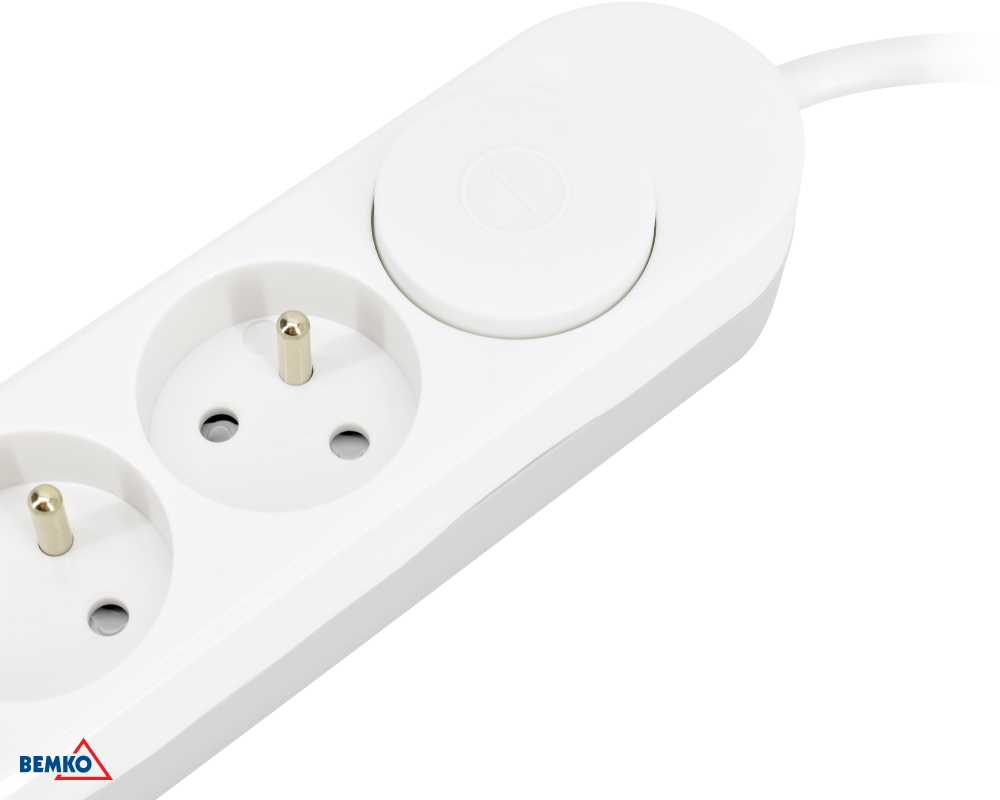 Bemko Ilgintuvas, 5-vietis, 2m, su 2x USB(C+A), baltas, max 3500W