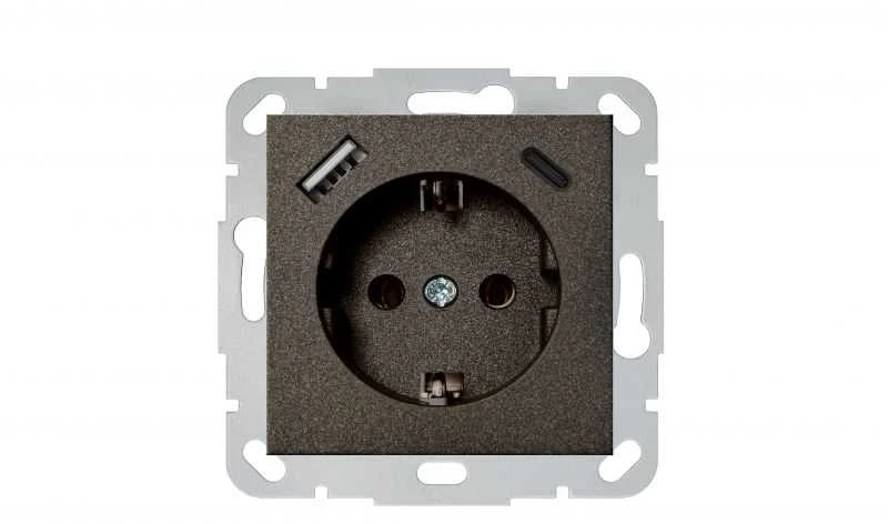 Liregus Kištukinis lizdas EPSILON, SCHUKO lizdas ir USB A+C įkroviklis 17W, be rėmelio, antracito sp.
