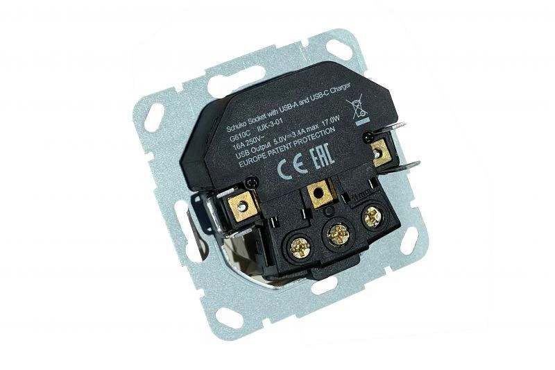 Liregus Kištukinis lizdas EPSILON, SCHUKO lizdas ir USB A+C įkroviklis 17W, be rėmelio, baltas