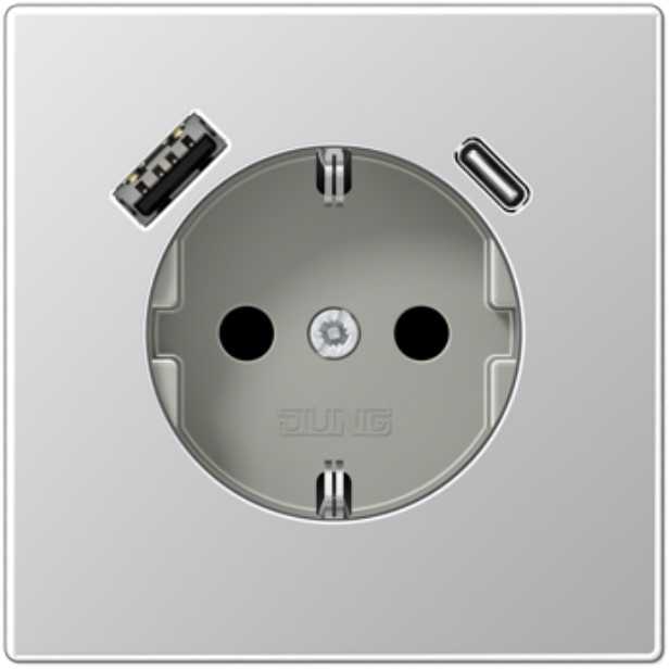 Kištukinis lizdas su A ir C tipo USB jungtimis, padidinta kontaktų apsauga, aliuminio sp.