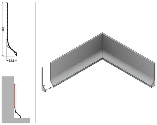 LED grindų apdailos profilis BASE, neanoduoto aliuminio, 2m