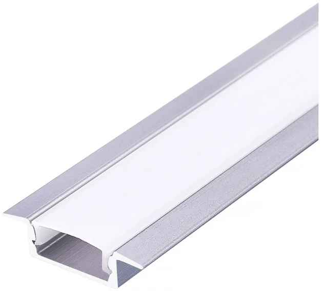 LED įleidžiamas profilis P02, anoduoto sidabro sp., 2m, su dangteliu ir užbaigimais