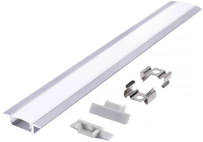 LED įleidžiamas profilis P02, anoduoto sidabro sp., 2m, su dangteliu ir užbaigimais