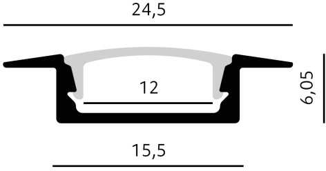 LED įleidžiamas profilis P02, baltas, 2m, su dangteliu ir užbaigimais