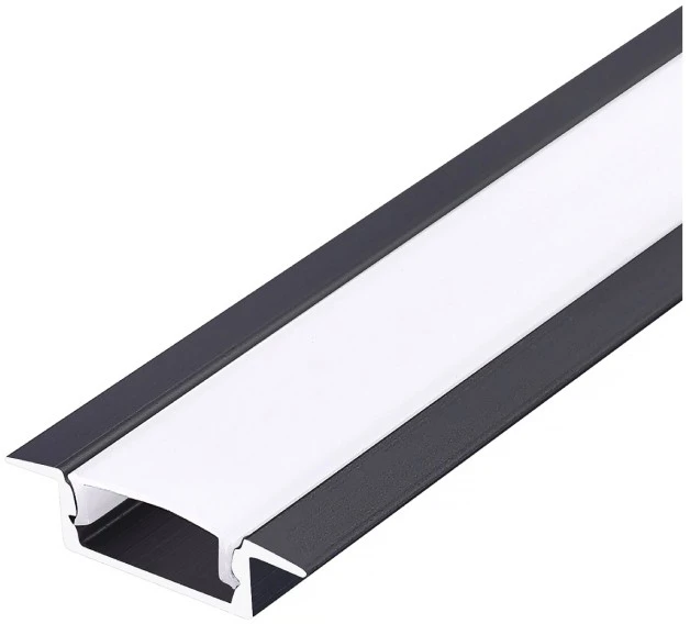LED įleidžiamas profilis P02, juodas, 2m, su dangteliu ir užbaigimais