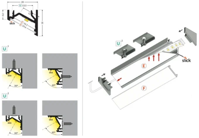 LED juostos kampinis profilis CORNER12.v2, juodas, 3m