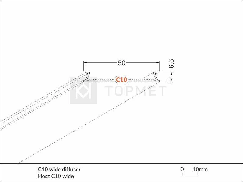 LED juostos profilio dangtelis C10 CLICK WIDE, 2m