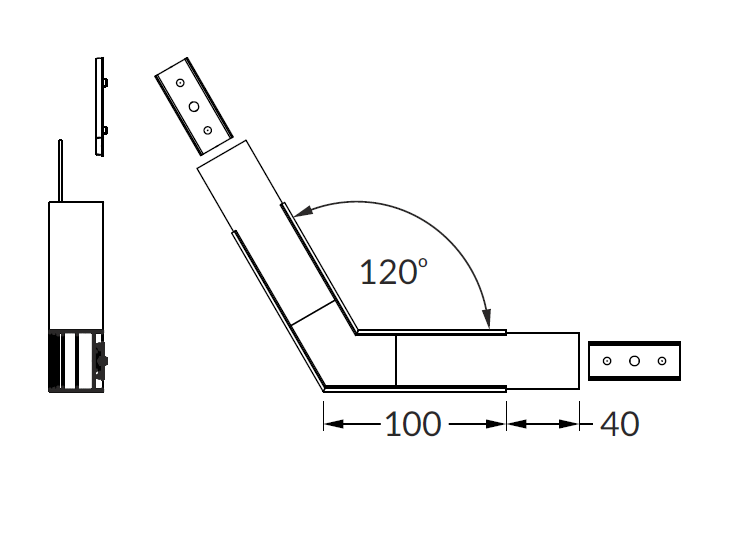 LED juostos profilio VARIO30-02 120 laipsnių kampinis sujungimas, baltas
