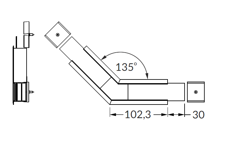 LED juostos profilio VARIO30-07 135 laipsnių kampinis sujungimas, anoduotas aliuminis
