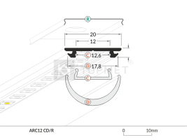 LED juostos profilis ARC12 CD/U5, baltas, 2m