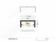LED juostos profilis BEGTON12, juodas, 2m, su 4 vnt tvirtinimo el., 2 vnt užbaigimo el., baltu dangteliu