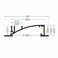 LED juostos profilis FLAT8 H/UX, juodas, 2m