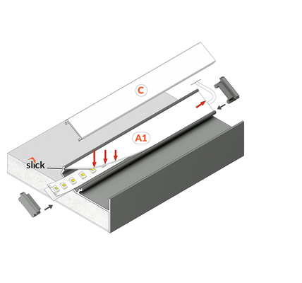 LED juostos profilis GLOW12 UP A1C, anoduotas aliuminis, 2m