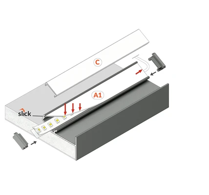 LED juostos profilis GLOW12 UP A1C, neanoduotas aliuminis, 3m