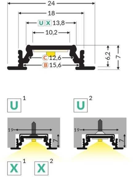 LED juostos profilis GROOVE10 BC/UX, baltas, 2m