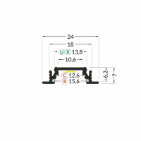 LED juostos profilis GROOVE10 BC/UX, neanoduotas aliuminis, 2m