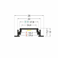 LED juostos profilis GROOVE14 EF/TY, juodas, 2m