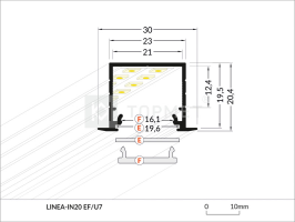LED juostos profilis LINEA-IN20 EF/U7, neanoduotas aliuminis, 2m