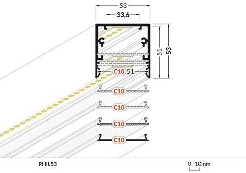 LED juostos profilis PHIL53, juodas, 1m
