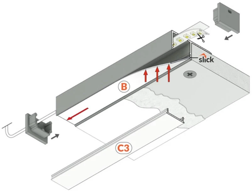 LED juostos profilis PLANE14 SIDE, baltas, 2m