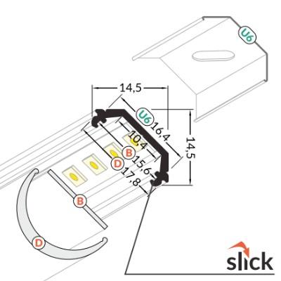 LED juostos profilis QUARTER10 BD/U6, anoduotas aliuminis, 2m