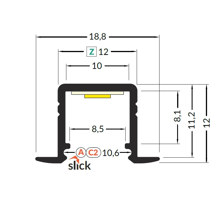 LED juostos profilis SMART-IN10 AC2/Z, anoduotas aliuminis, 2m