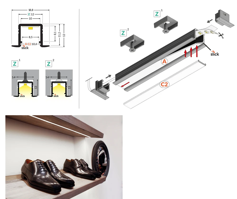 LED juostos profilis SMART-IN10 AC2/Z, baltas, 2m