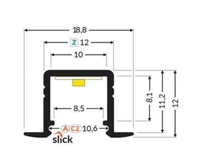 LED juostos profilis SMART-IN10 AC2/Z, baltas, 2m