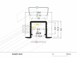 LED juostos profilis SMART-IN10 AC2/Z, baltas, 2m
