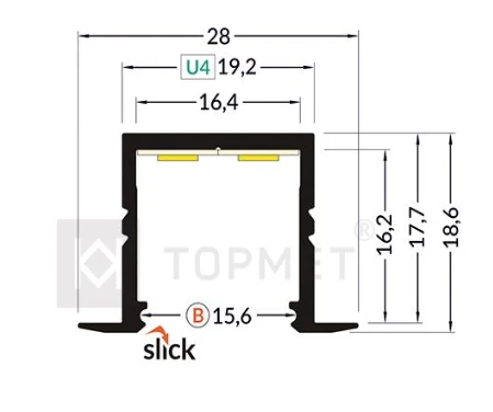 LED juostos profilis SMART-IN16 BC3/U4, anoduotas aliuminis, 2m