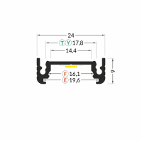 LED juostos profilis SURFACE14 EE7F/TY, juodas, 1m