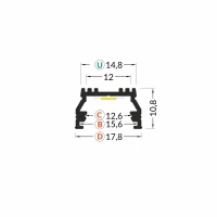 LED juostos profilis UNI12, anoduotas aliuminis, 3m