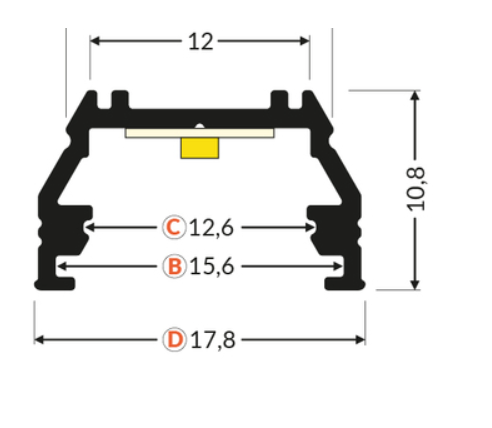 LED juostos profilis UNI12 BCD/U, baltas, 1m