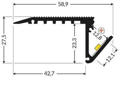 LED juostos profilis UP-BOLD12 K, juodas, 2m