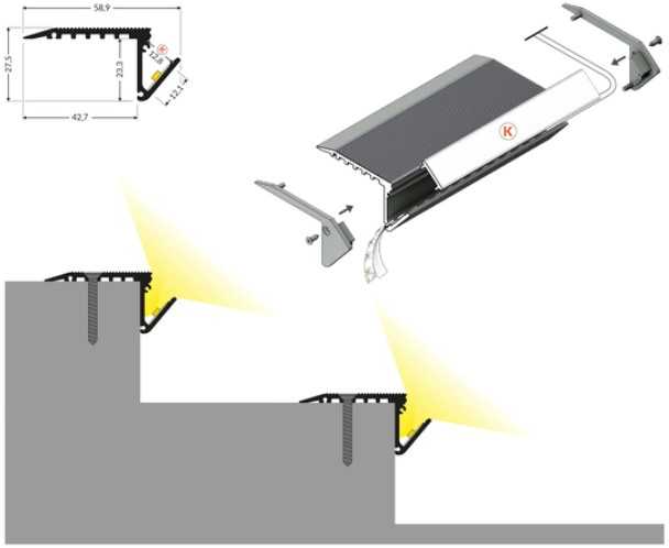 LED juostos profilis UP-BOLD12 K, juodas, 2m