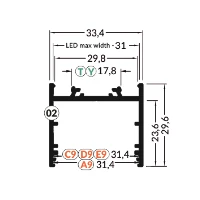 LED juostos profilis VARIO30-02 ACDE-9/TY, juodas, 2m