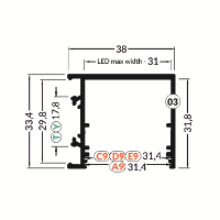 LED juostos profilis VARIO30-03 ACDE-9/TY, anoduotas aliuminis, 2m