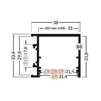 LED juostos profilis VARIO30-03 ACDE-9/TY, juodas, 2m