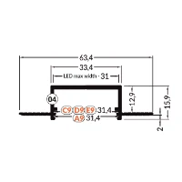 LED juostos profilis VARIO30-04 ACDE-9, neanoduotas aliuminis, 2m