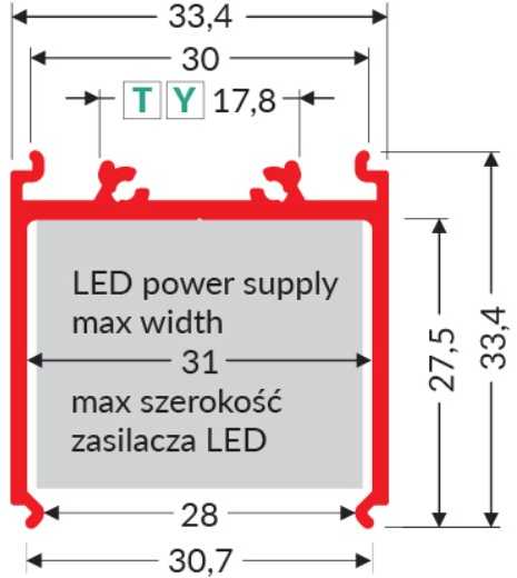 LED juostos profilis VARIO30-08, skirtas maitinimo šaltiniui uždengti, anoduotas, 2m