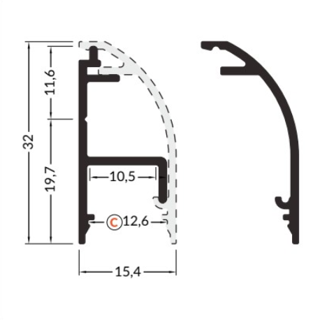 LED juostos profilis WAY10 C, anoduotas aliuminis, 2m