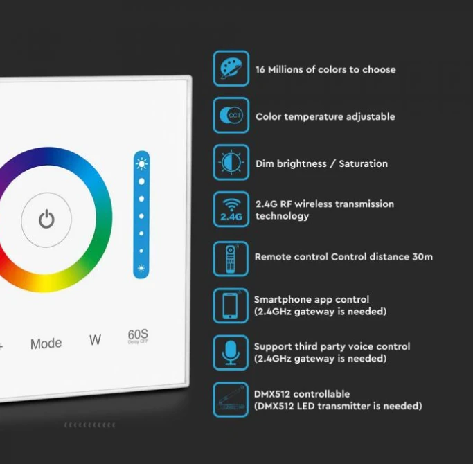 V-tac LED juostos sieninis valdiklis, skirtas RGB/RGBW/RGB+CCT LED juostai