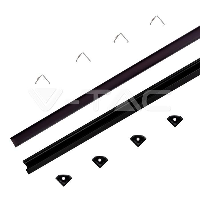 V-tac LED kampinis profilis, juodas, 2m, su dangteliu ir montavimo priedais