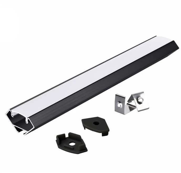 LED kampinis profilis N01, juodas, 2m, su dangteliu ir užbaigimais