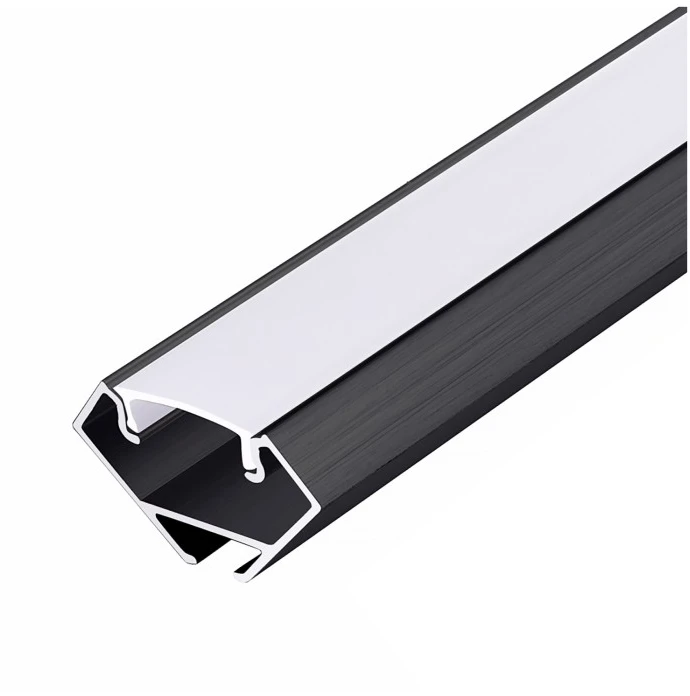 LED kampinis profilis N01, juodas, 2m, su dangteliu ir užbaigimais