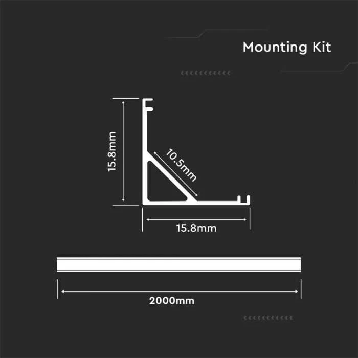 V-tac LED kampinis profilis su dangteliu ir montavimo priedais, sidabro sp., 2m