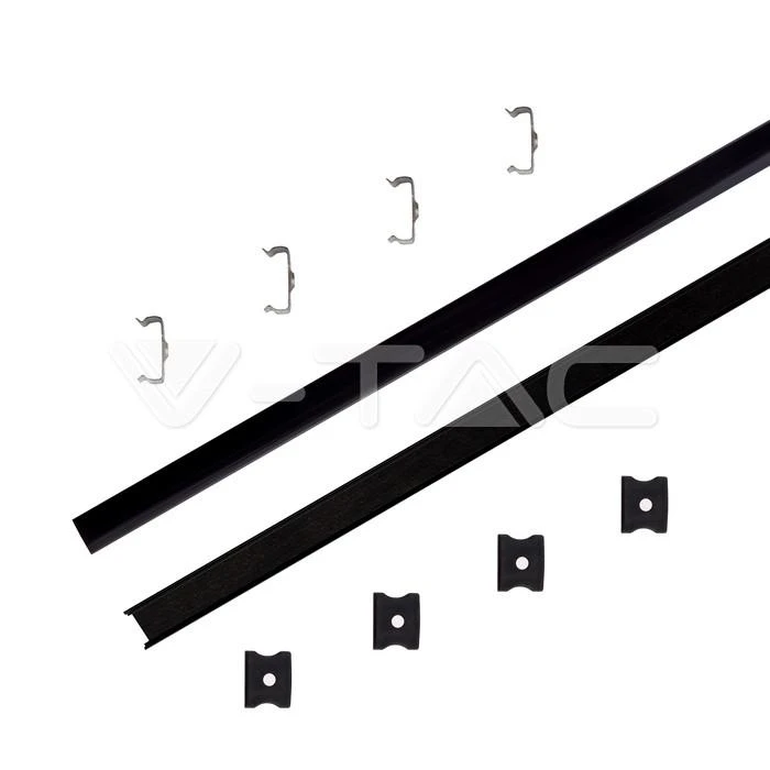 V-tac LED paviršinis profilis, juodas, 2m, su dangteliu ir montavimo priedais