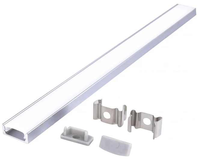 LED paviršinis profilis P01, anoduoto sidabro sp., 2m, su dangteliu ir užbaigimais