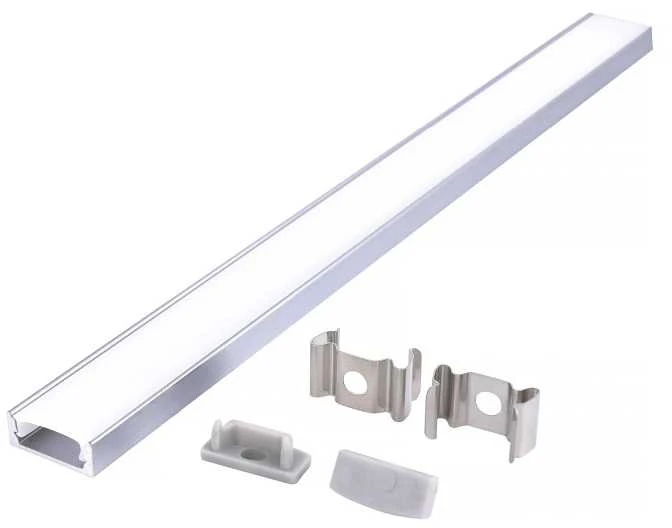 LED paviršinis profilis P01, anoduoto sidabro sp., 2m, su dangteliu ir užbaigimais